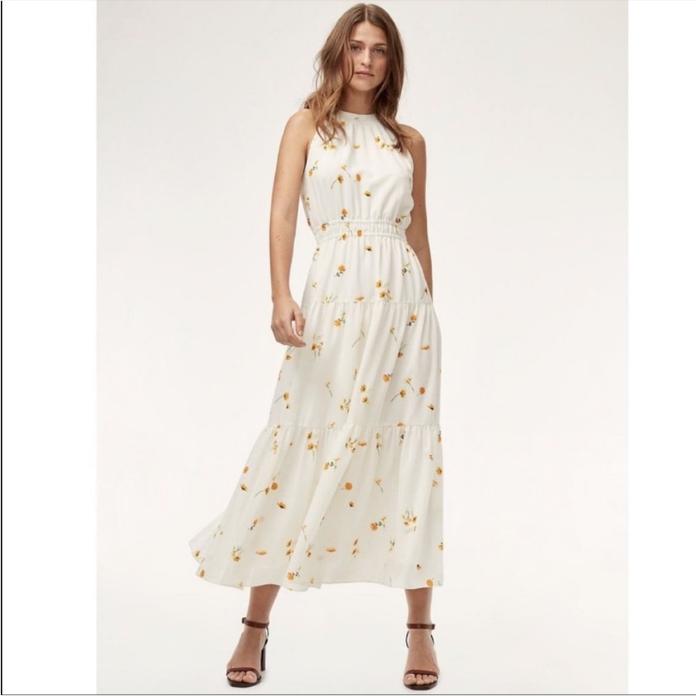 Aritzia Effet Dress White with Yellow Florals XS